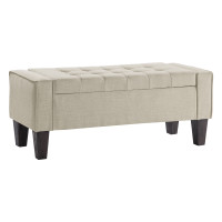 OSP Home Furnishings SB562-BY6 Baytown Storage Bench in Linen Fabric with Grey Washed Leg Finish